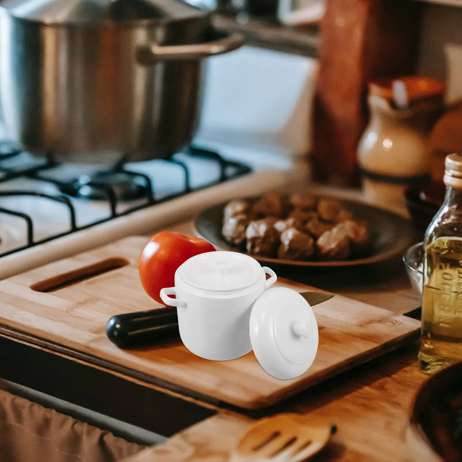 

Steaming Pot for Stew White with Lid Dual Handle Porcelain Cup Soup Cooking Ceramic