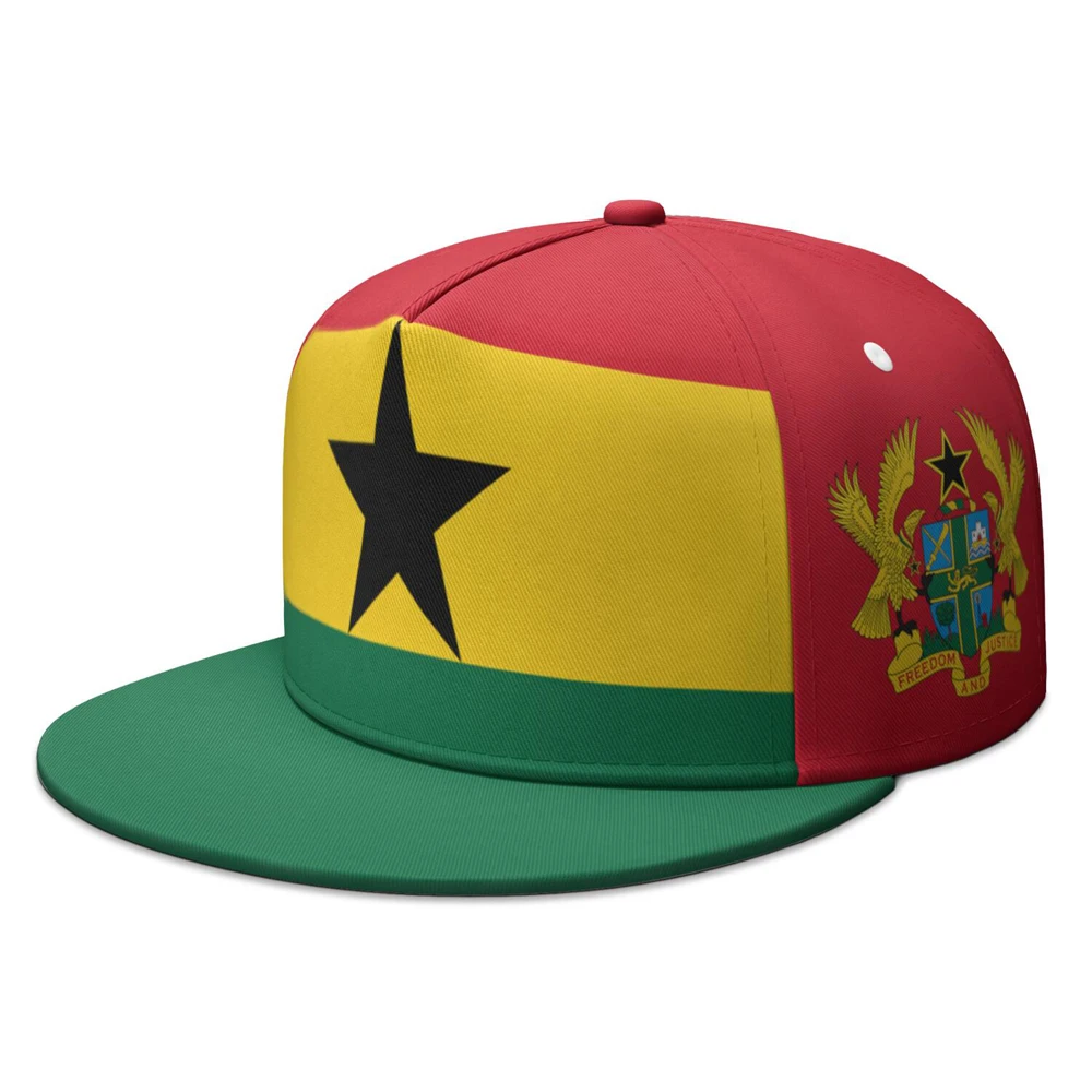 Ghana Flat Brimmed Cap Custom Made Name Team Logo Hip-hop Hat Gha Country Travel Republic Nation Flag Ghanaian Photo Headgear