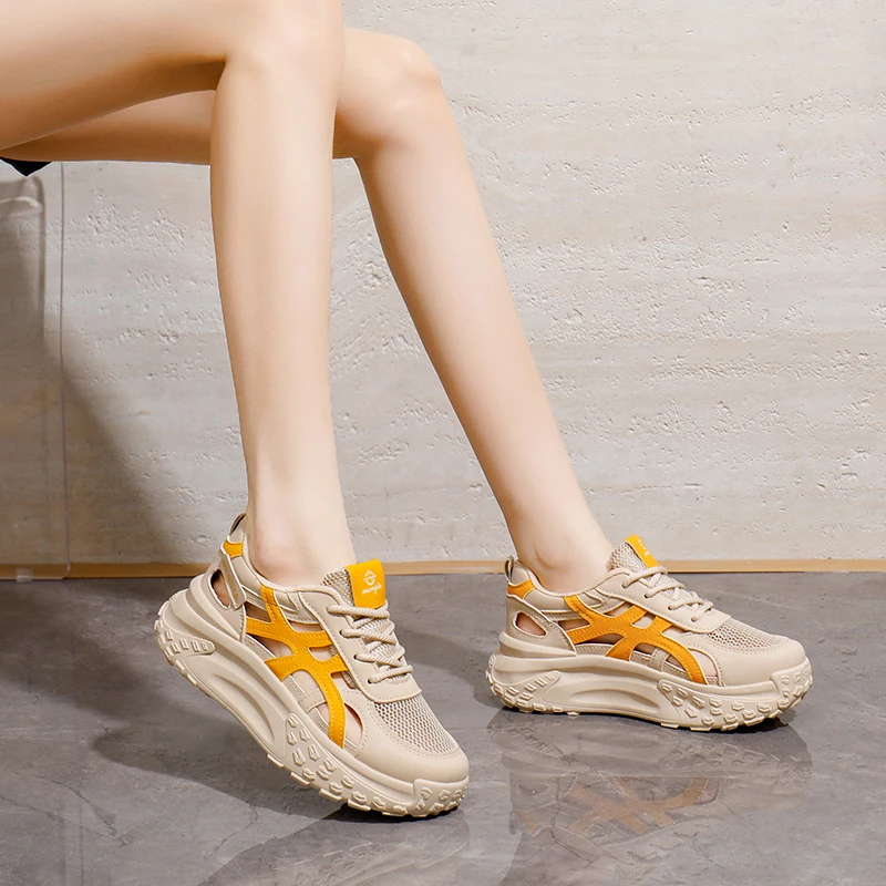 

2025 повседневная дышащая сетка, улучшенная летняя новая модная спортивная обувь с толстой подошвой, женские удобные кроссовки