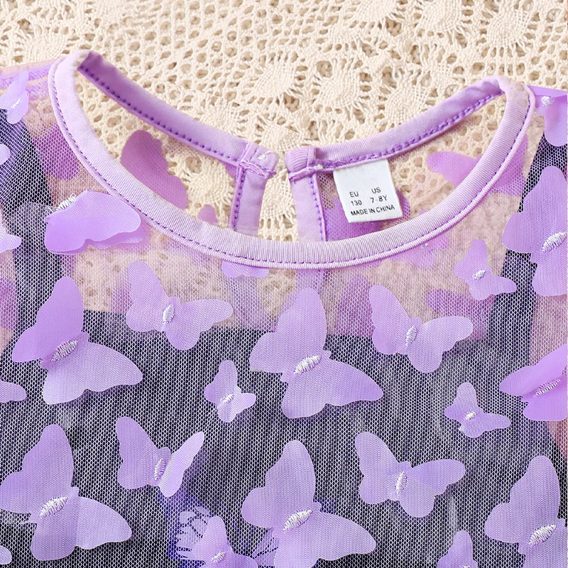 Girls' Summer Butterfly 2-Piece Dress & Tee Set - Stretchy, Comfortable & Easy-Care Kidswear image 4