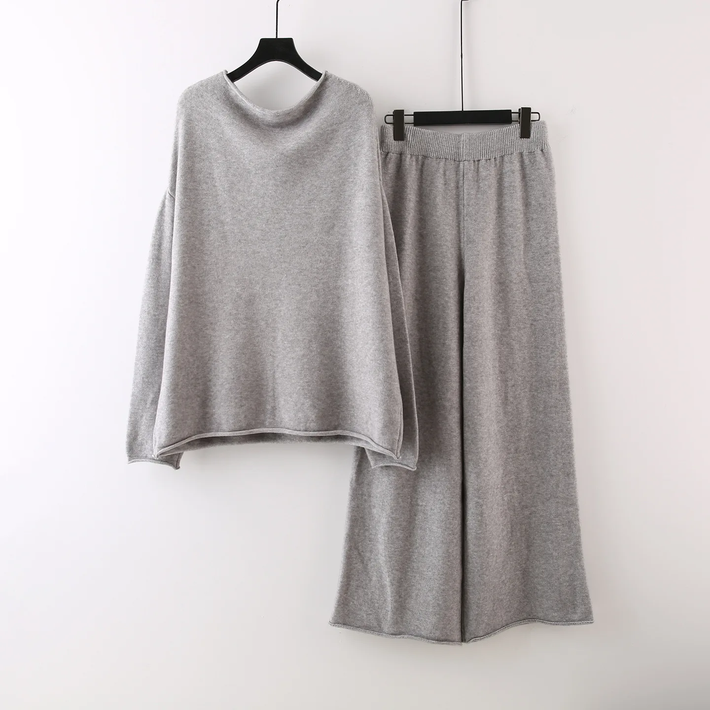 

SuperAen утолщенный пуловер с вырезом на шее, свитера, свободные длинные широкие брюки, корейский стиль, осень-зима 2021, новые комплекты из двух предметов