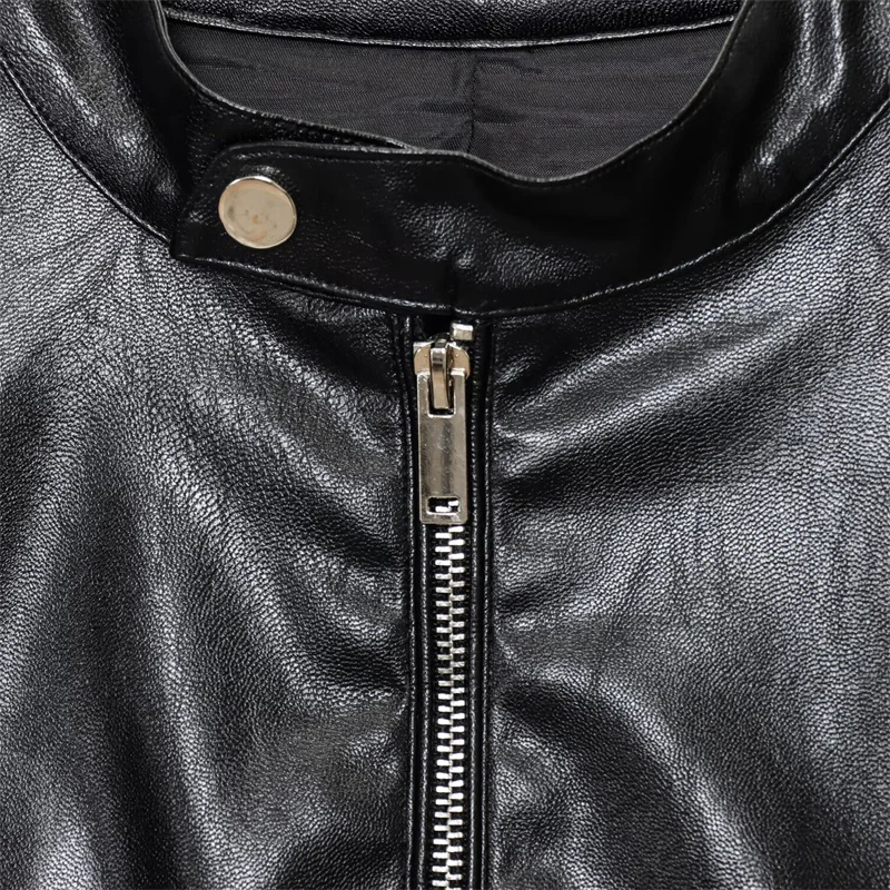 Keyanketian primavera/outono nova jaqueta de couro falso feminino estilo rua gola com zíper fino preto curto blazer outerwear topo