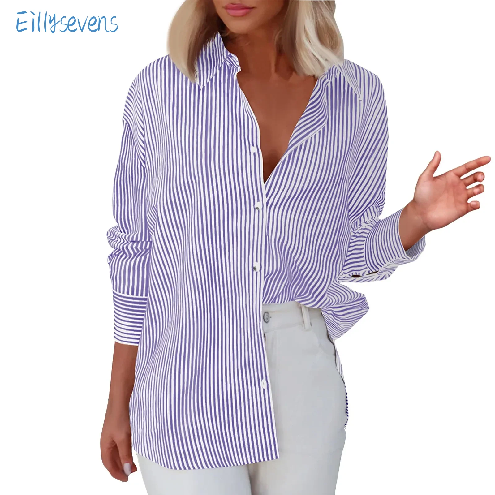 

Женская Классическая рубашка на пуговицах, Классическая модная Рабочая Рубашка с отворотом, Повседневная Базовая Универсальная рубашка для поездок