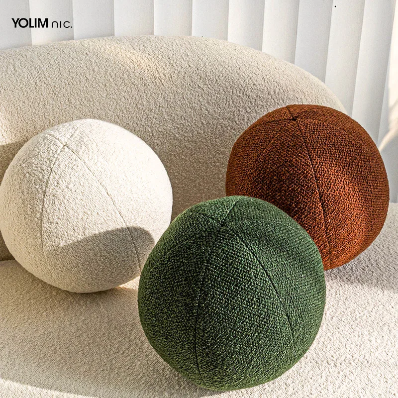 Design Luxury Cushion Diameter 30cm Round Ball-shaped Throw Pillow Decorative Green Beige Cushion For Home Hotel Bed Sofa