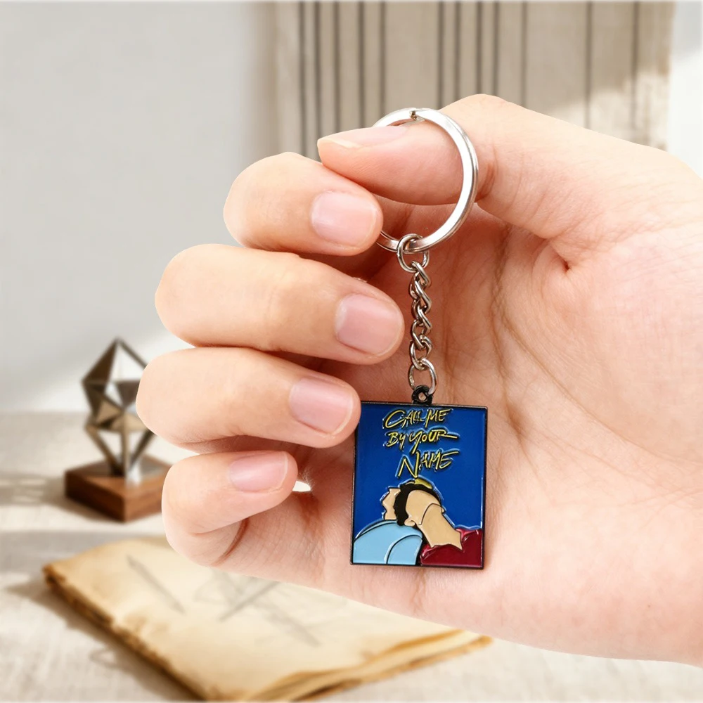 Call Me By Your Name Keychain Charms Aesthetic Metal Enamel KeyRing, Trendy Movie Fan Gift Cute Bag Pendant Fashion Jewelry Gift