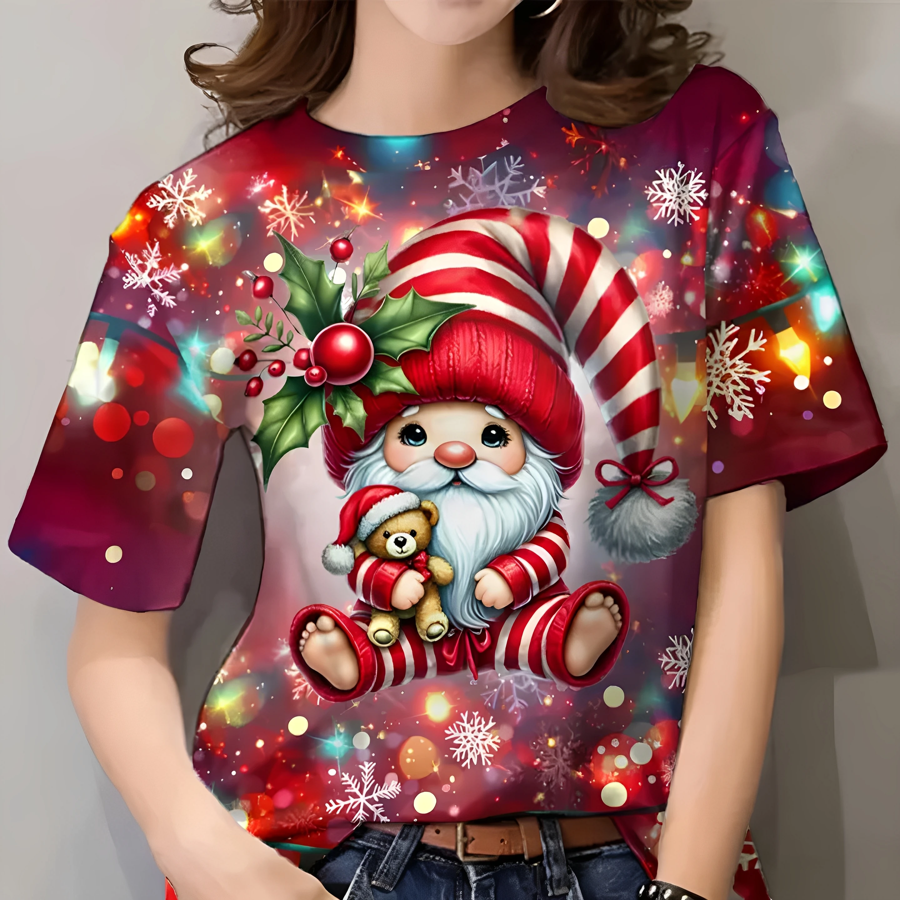 

Хэллоуин S Claus 3D принт ort Sve круглая футболка Ne женская модная модная летняя футболка из полиэстера оверсайз