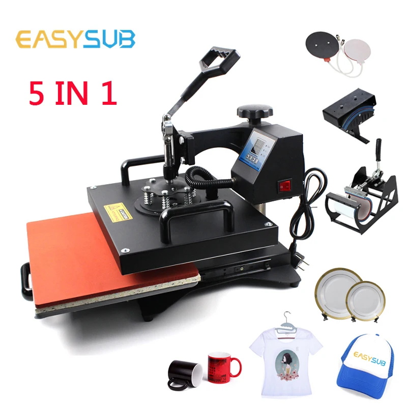 

double display Advanced New 5 In 1 Combo Heat Transfer Machine Sublimation Heat Press Machine For Mug/Hat/Tshirt/Slate Rock/MDF