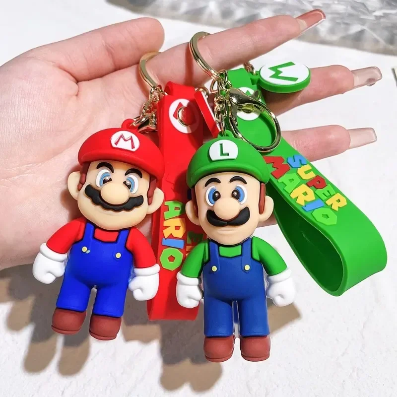 Super Mario 3D Cartoon Keychain Mario Bros Luigi Toad Yoshi Bowser Action Figure Model PVC Cartoon Bag Doll Pendant Toys Gifts