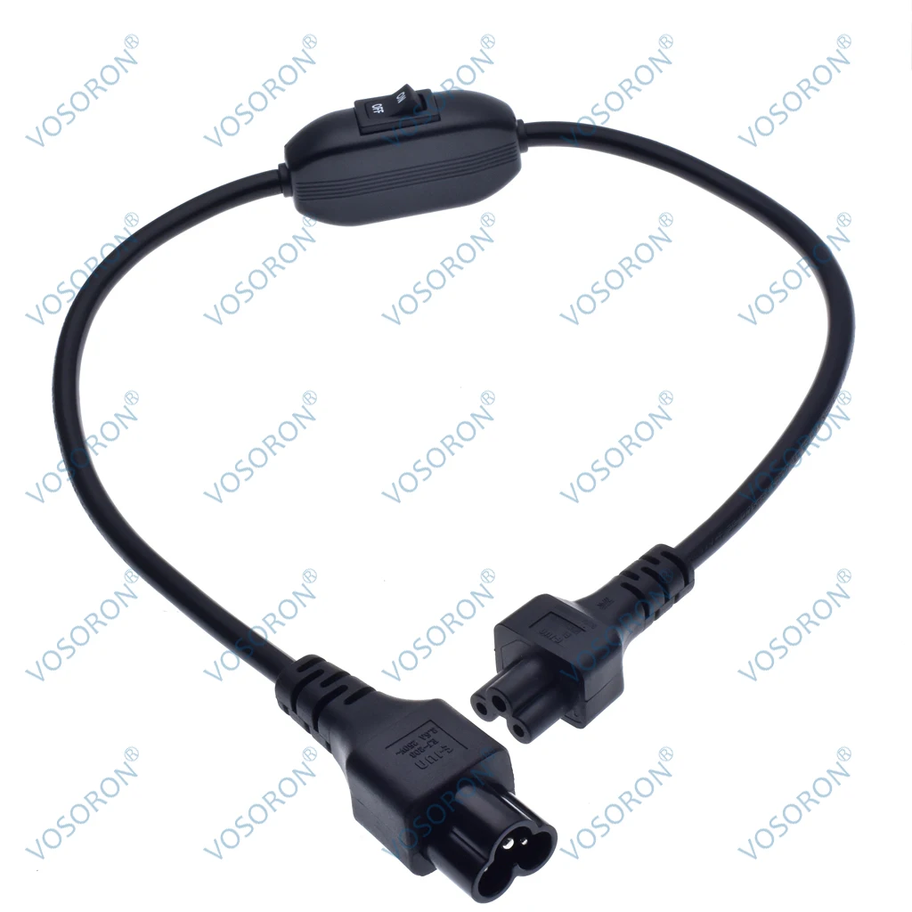 C6-C5 Extension Power Cord, IEC 320 C5 Female to C6 Male with 10A On/Off Switch Power Adapter Cable 60CM