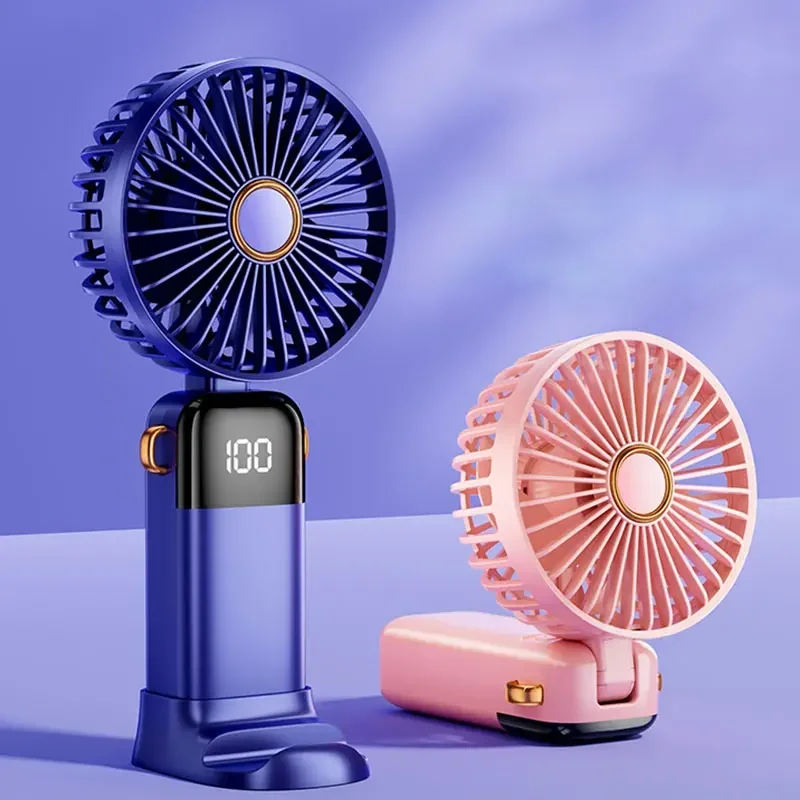 5 Speeds Personal Portable Battery Operated Fan with Base Digital Display 180° Ajustable Makeup Fan