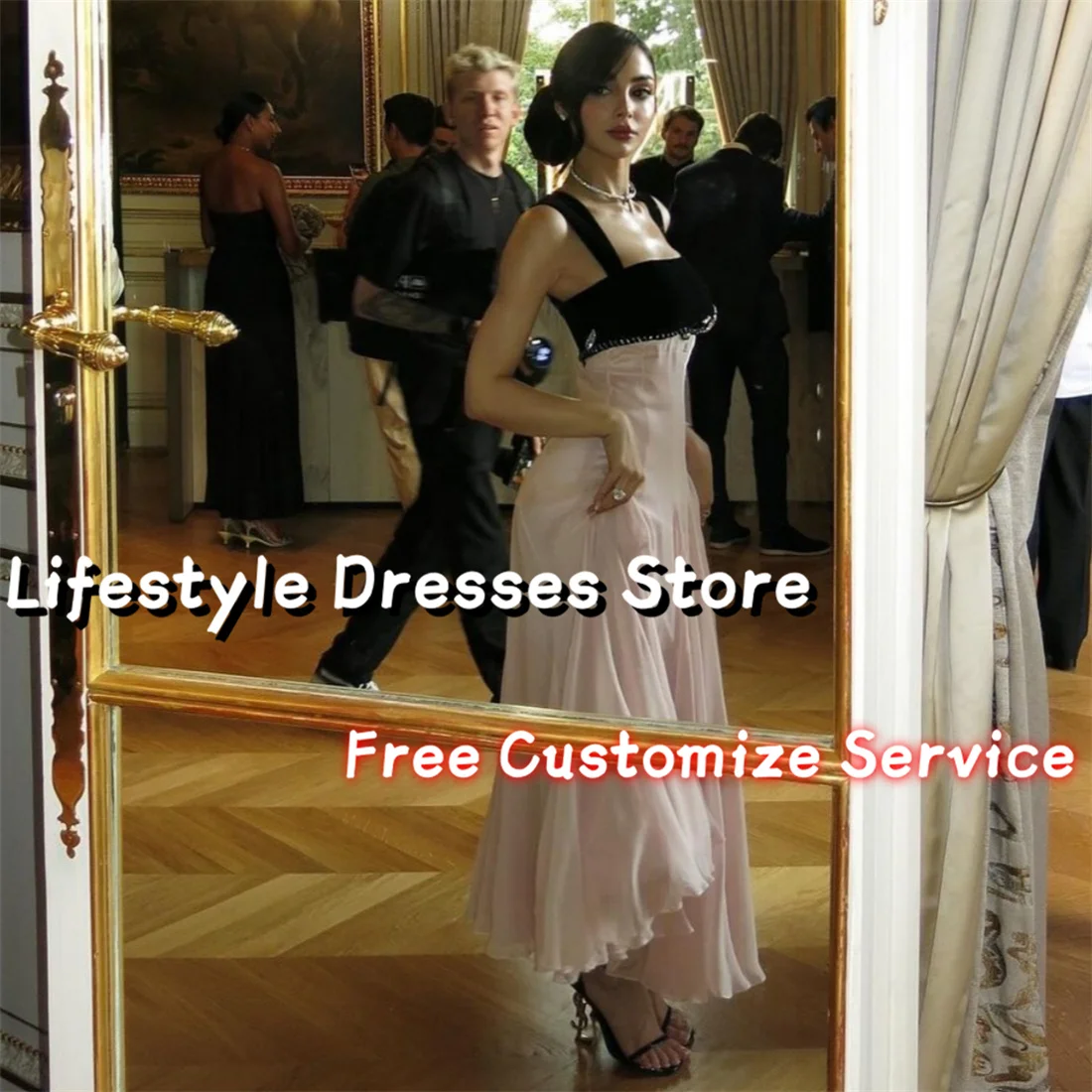 Customized Sleeveless Flower Velvet Chiffon Evening Dresses A-Line Vintage Celebrity Formal Party Gown vestidos de gala