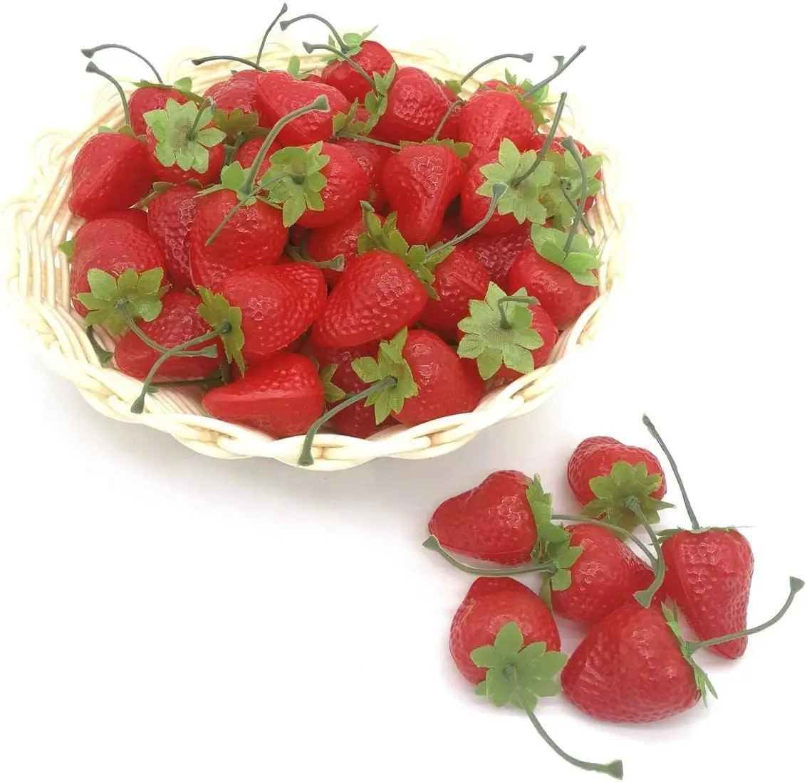 

60pcs Fake Fruit Artificial Strawberries Lifelike Small Red Strawberry Set for Home Kitchen Shop Supermarket Decoration Or Props