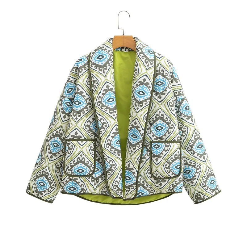 

2025 Autumn/Winter New Product Women's New Fashion Casual Versatile Print Loose Cotton Cardigan Coat