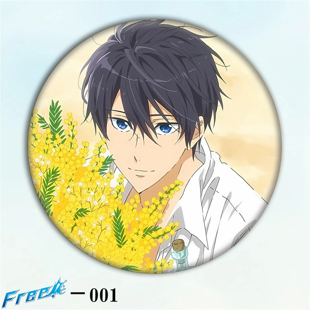 58mm Anime Free! Nanase Haruka Tachibana Makoto Cosplay COSTUME Badge Pin SPTE Tinplate Brooch﻿ Prop Gilf