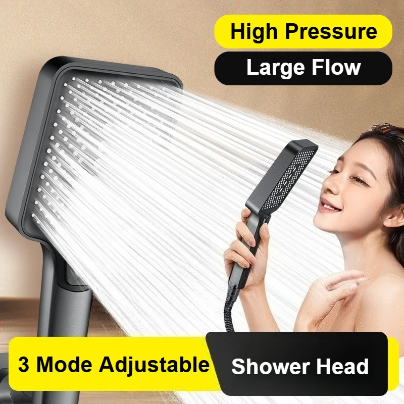 

3 Mode Rainfall Showerhead Bathroom Handheld Shower Head Large Flow High Pressure Sprayer Water Saving Shower Accessories