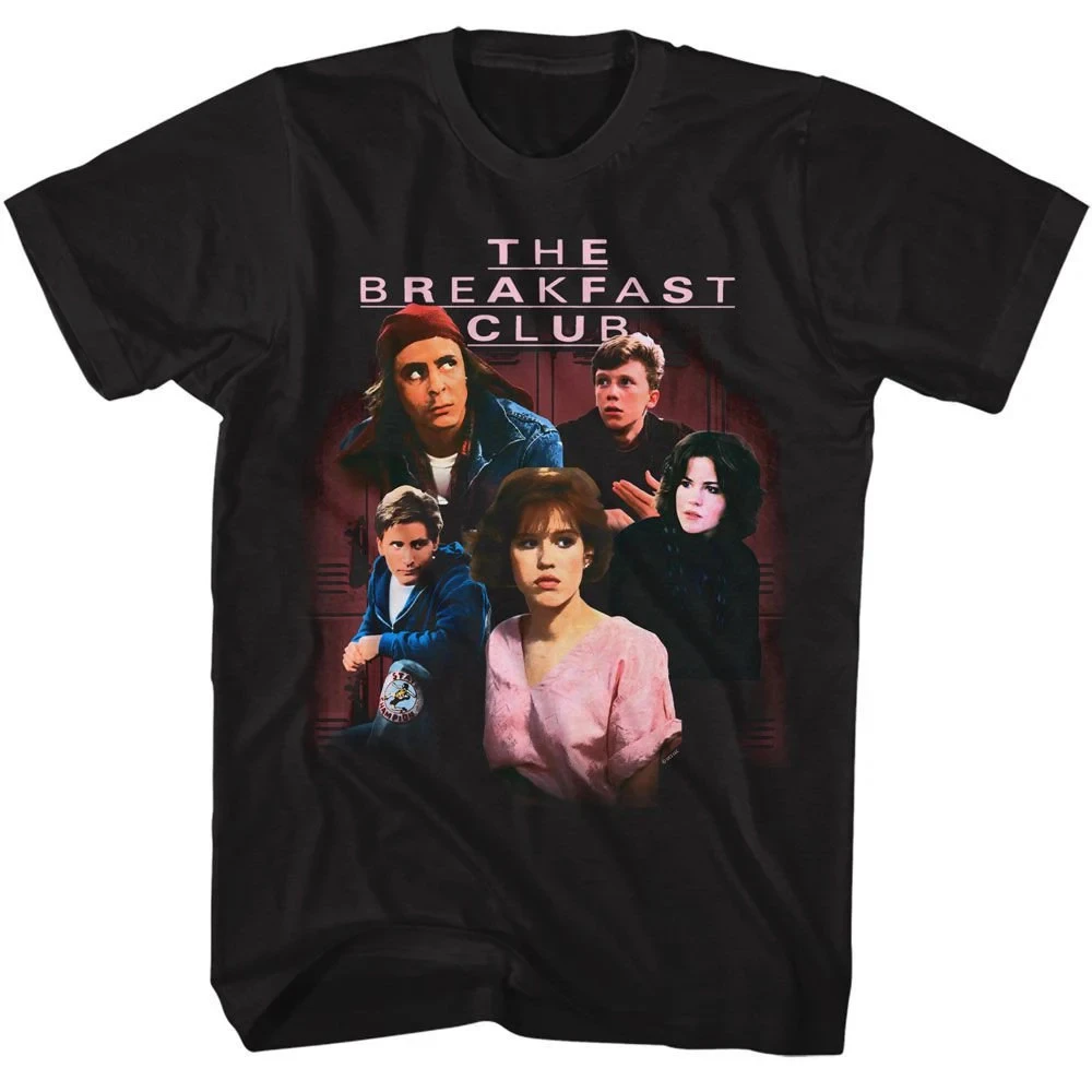 Camiseta negra para adultos con estampado de grupo Breakfast Club Group Photo Lockers, camiseta de algodón holgada y transpirable para hombres y mujeres de verano