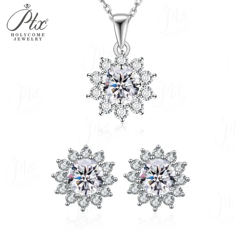 � ​ Sonnenblumen-Ohrstecker, Anhänger-Halskette, Moissanit-Schmuckset, stapelbar, S925 Sterling Silber, mehrfarbig, hypoallergene Charms – Detail 13