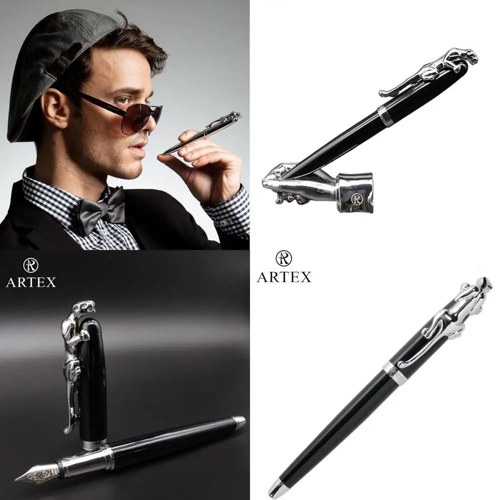 

Elegant German Fountain Pen: Luxury F-Nib, Ideal Gift for Men & Women, Professional Use, Metal Body, Black/Silver with Leopard P
