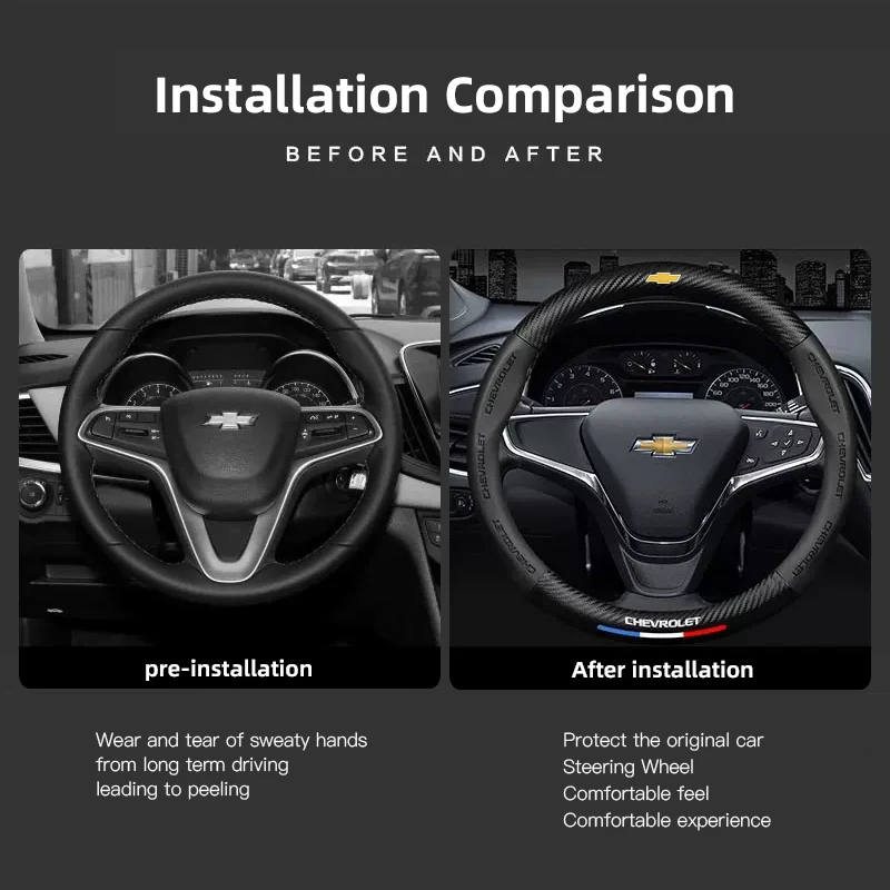 Car Steering Wheel Cover Anti Slip Carbon Fibre Steer Handle Caps For Chevrolet Cruze Spark Captiva Suburban Silverado Camaro