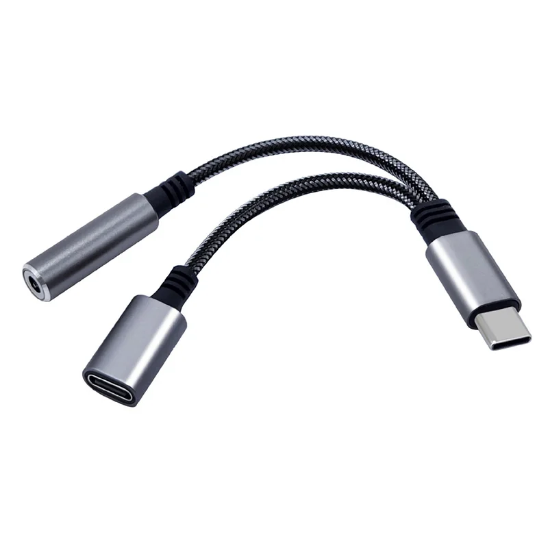 10PCS 2-in-1 USB-C Stecker Auf Aux + USB-C Buchse OTG Adapter Kabel Nylon Jacke audio Konverter Datenübertragung 3,5mm + C Adapter Kabine