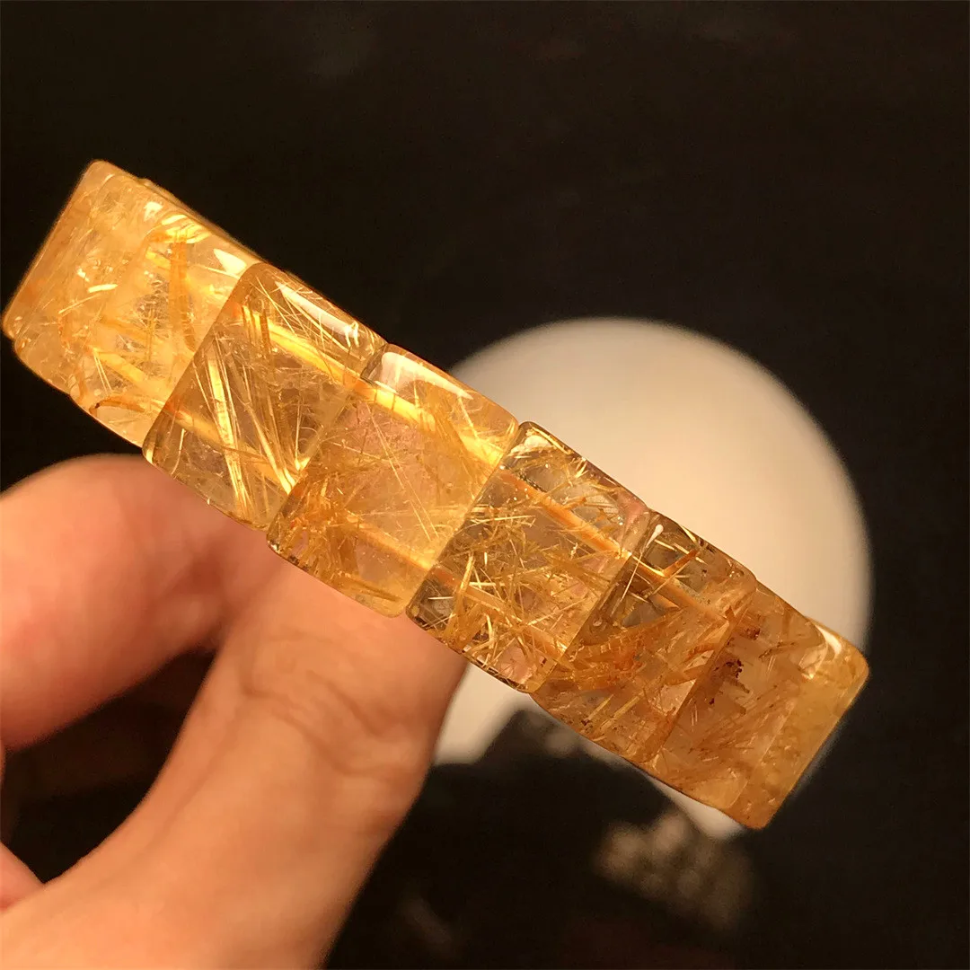 

Natural Gold Rutilated Quartz Bangle Bracelet Jewelry For Women Men Gift Healing Energy Crystal 14x9mm Beads Strands AAAAA
