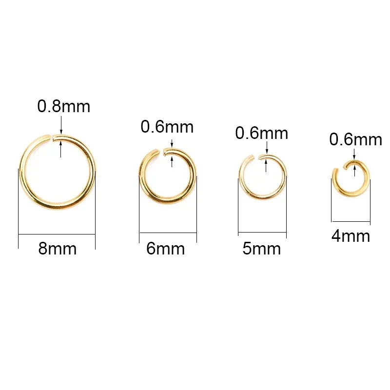 Bagues ouvertes en acier inoxydable pour diabétique, 100 pièces, ne se fanent jamais, 4/5/6/8/10mm, connecteurs fendus pour collier bracelet, accessoires de bijoux