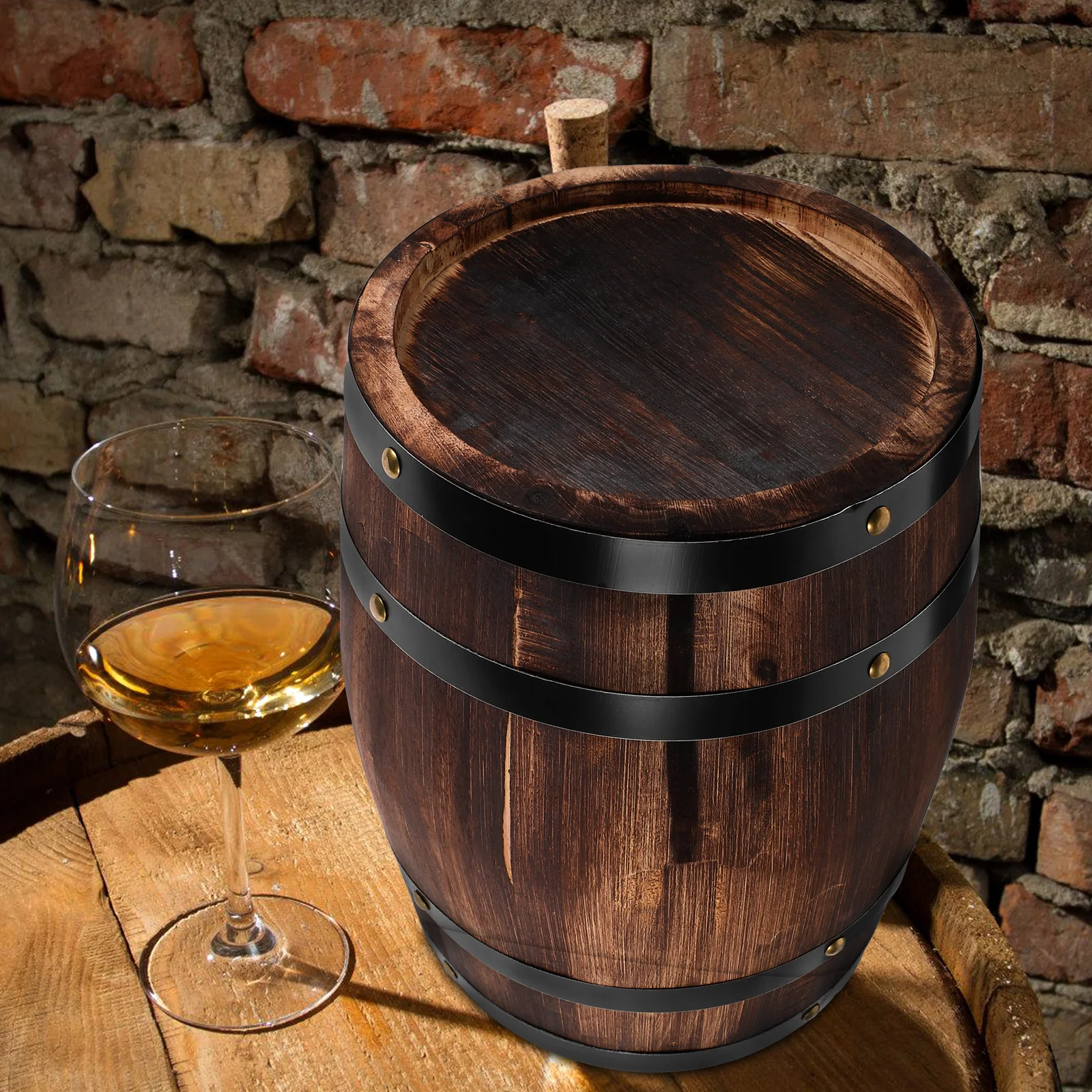 

Дубовая бочка Уникальная очаровательная сенсорная напольная винная бочка Декор Изысканное мастерство Тщательная деталь Художественное ремесло