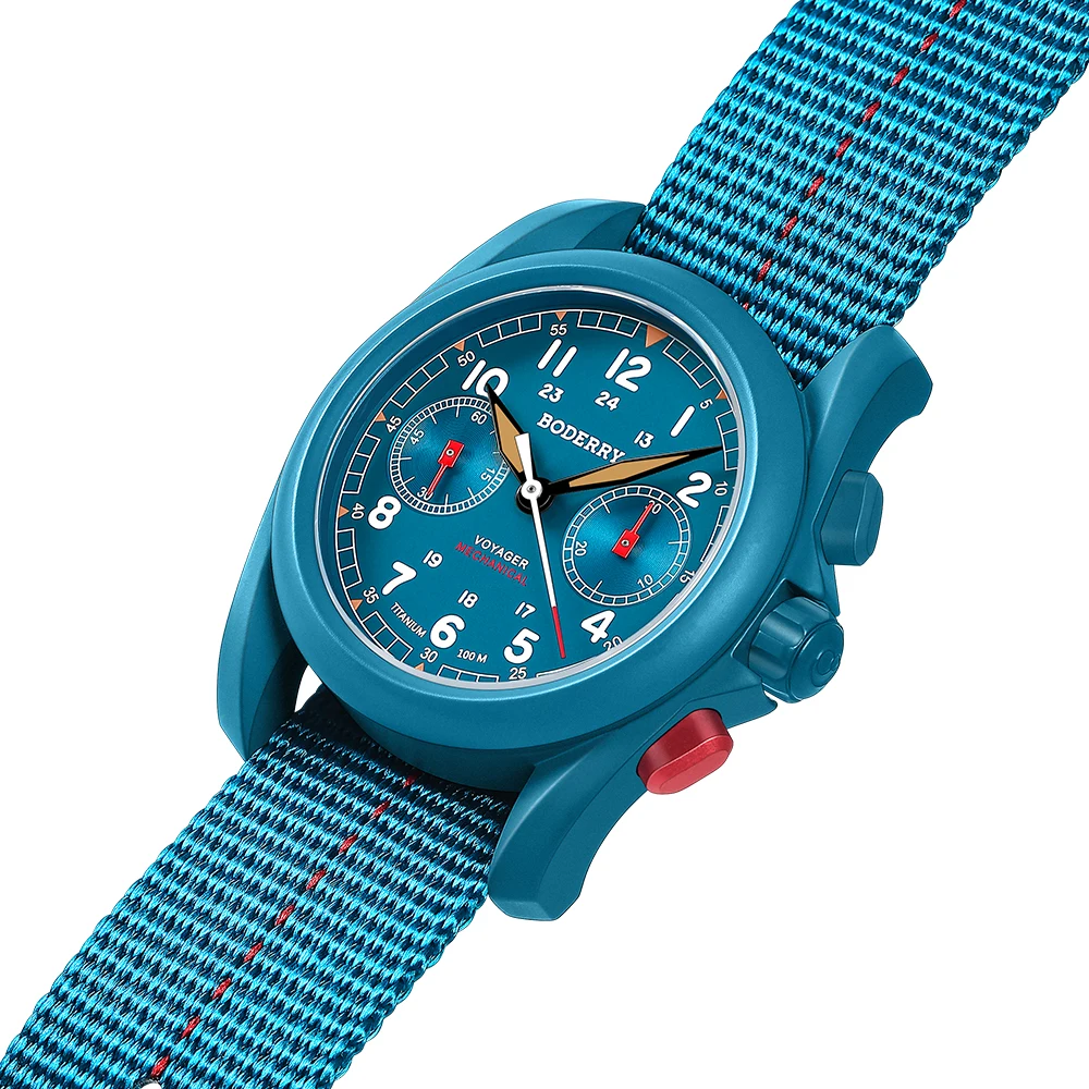 Boderry VOYAGER Chronograph Field Watch Titanium Mechanical 100M Water Resistant Multi-Function Outdoor Sport Timepiece