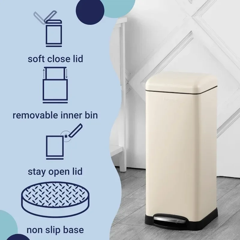 8-Gallon Step-Open Trash Can with Soft-Close Lid, Fingerprint Resistant, Modern, Minimalistic