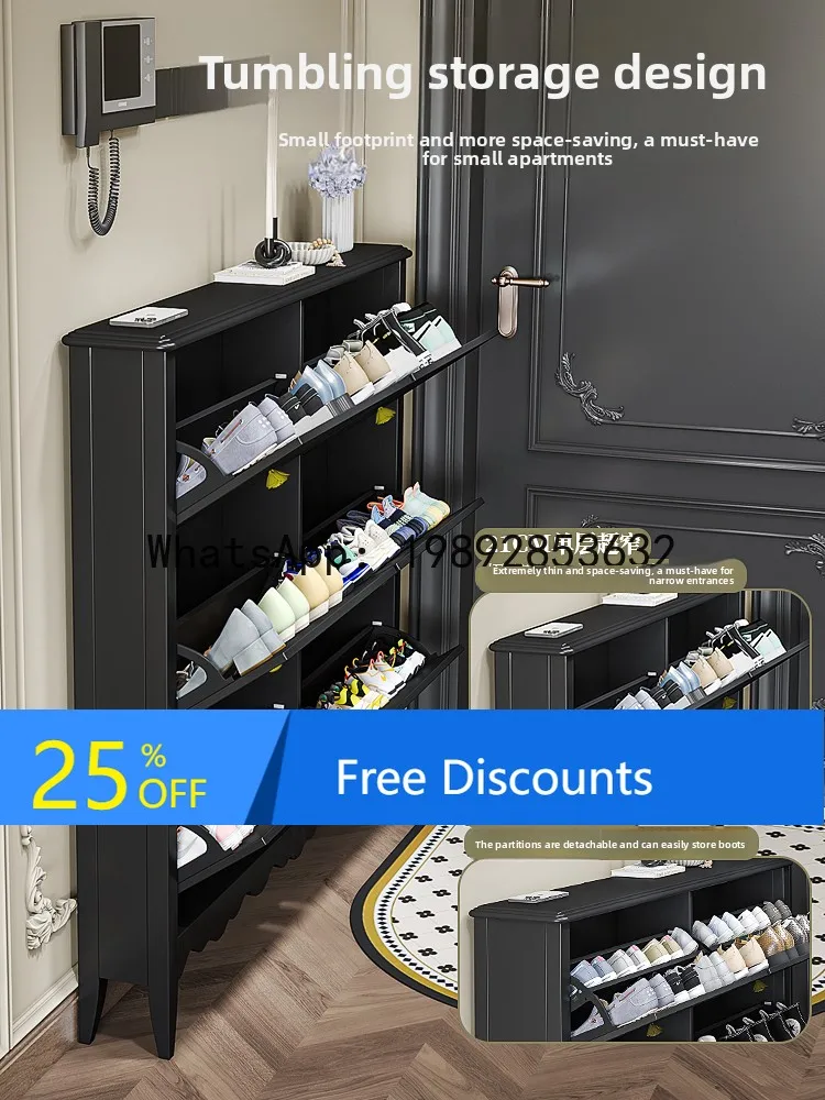 

YFY French Retro Ultra-Thin Shoe for Home Entrance, Solid Wood Small Narrow 17CM American Style Flip Shoe Cabinet New Model