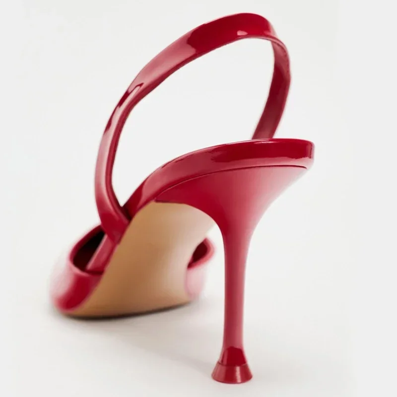 Patent Leather Sexy High Heels Women Pointed Toe Slingback Dress Shoes Female Fashion Elegant Women Sandals Zapatos De Mujer