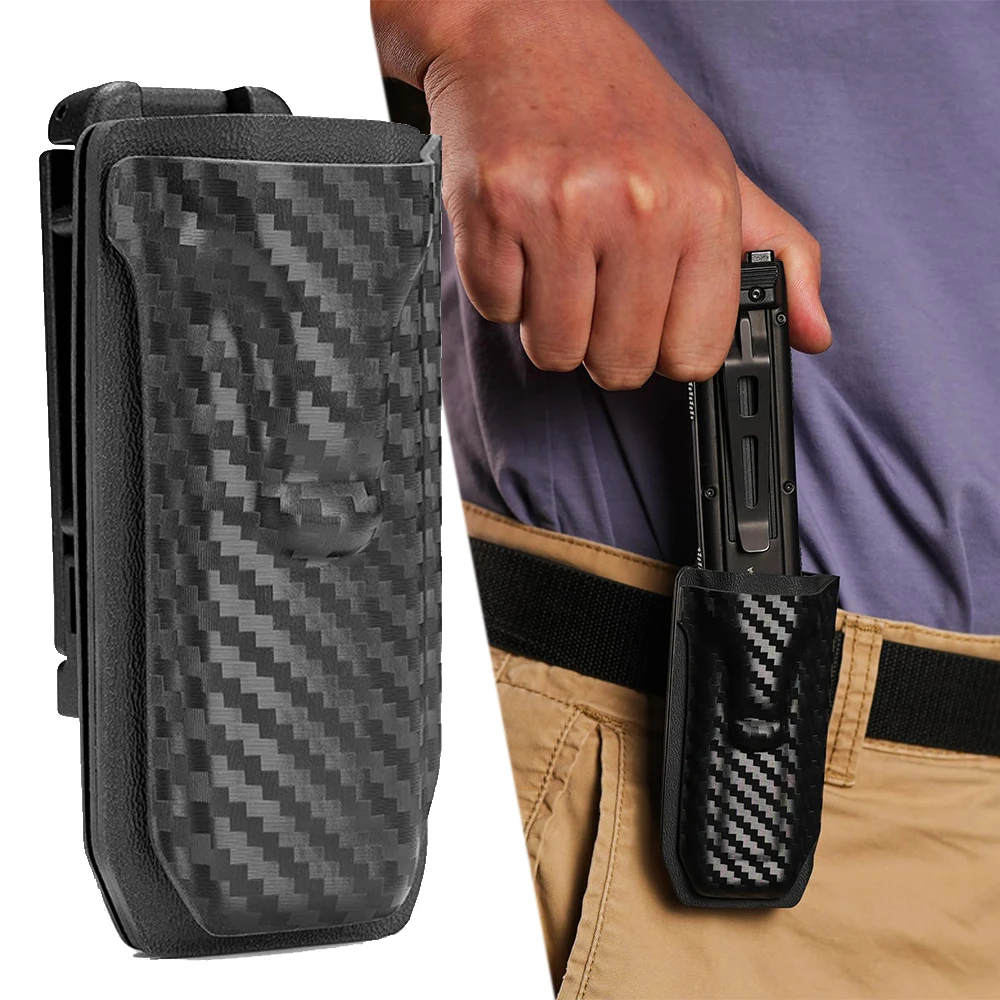 

Tactical TX5 Flashlight Sheath with Adjustable Back Belt Clip Carbon Fiber Quick Access Portable Flashlight Holster for Camping