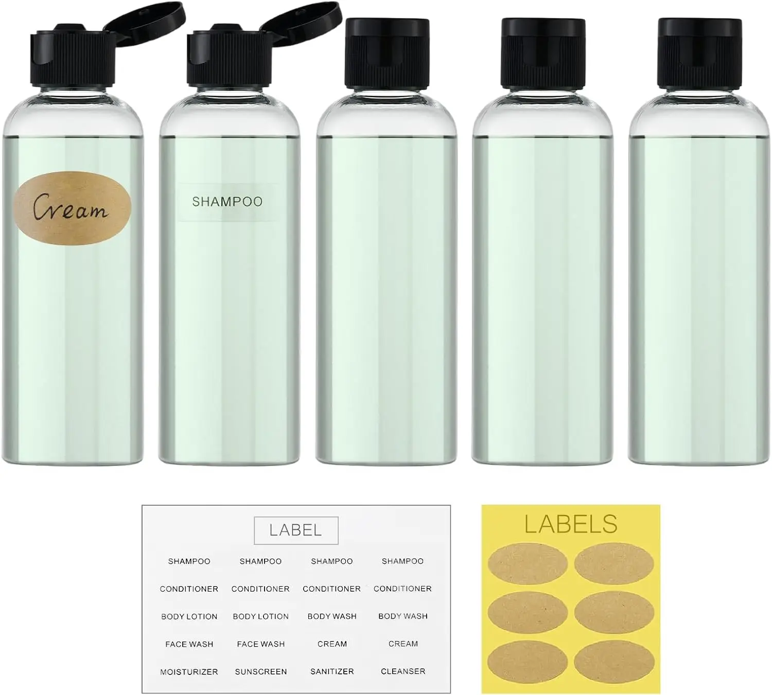 

3.4 oz Travel Bottles for Toiletries, TSA Approved Leak Proof Squeeze Containers, 5 Pack