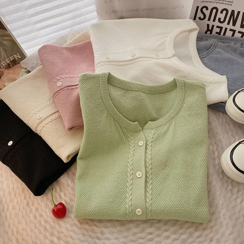 Short-sleeve T-shirts Women Cropped Summer Multicolor Trendy Korean Stylish Vintage Sweet Hot Knitwear Soft Harajuku Office Lady