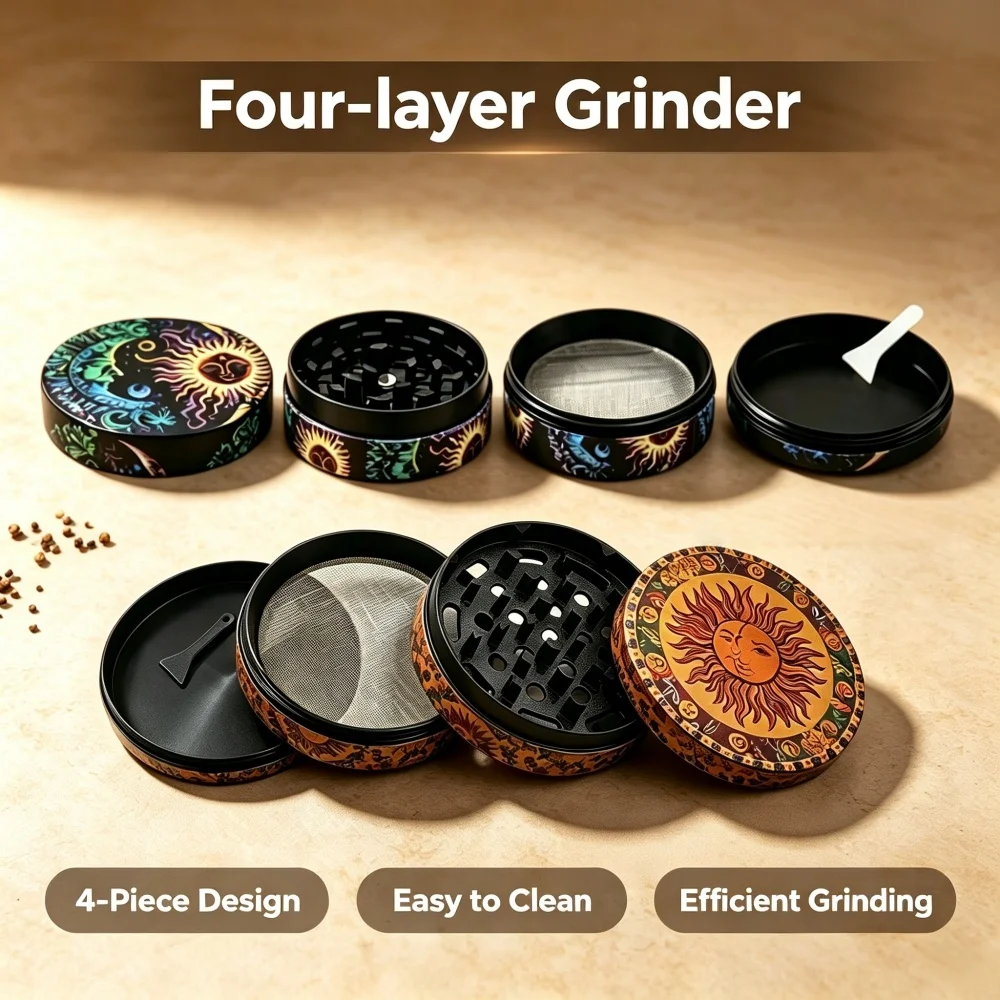Metal Moon Herb Grinder Boho Sun 4-Layers Salt Spice Mill Pepper Mortar Tobacco Grass Raw Grinder Smoking Kitchen Tool