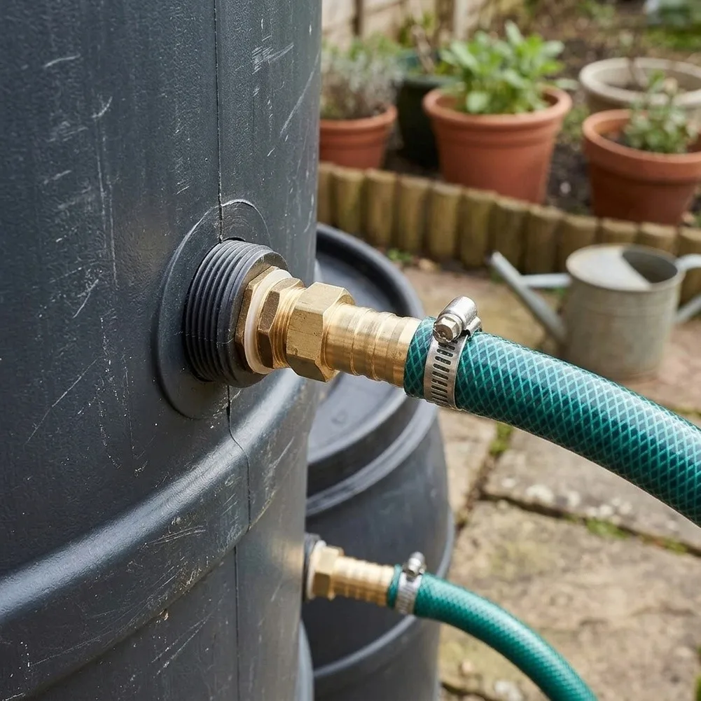 Rain Overflow Hose Kit with Brass Connector and Rubber Hose for Rainwater Collection and Outdoor Water Conservation