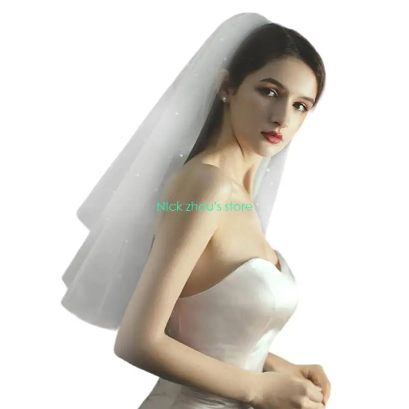 E15E طرحة زفاف بطبقة مزدوجة من التول الناعم للعروس غطاء رأس أساسي لحفلات الزفاف والذكرى السنوية #4