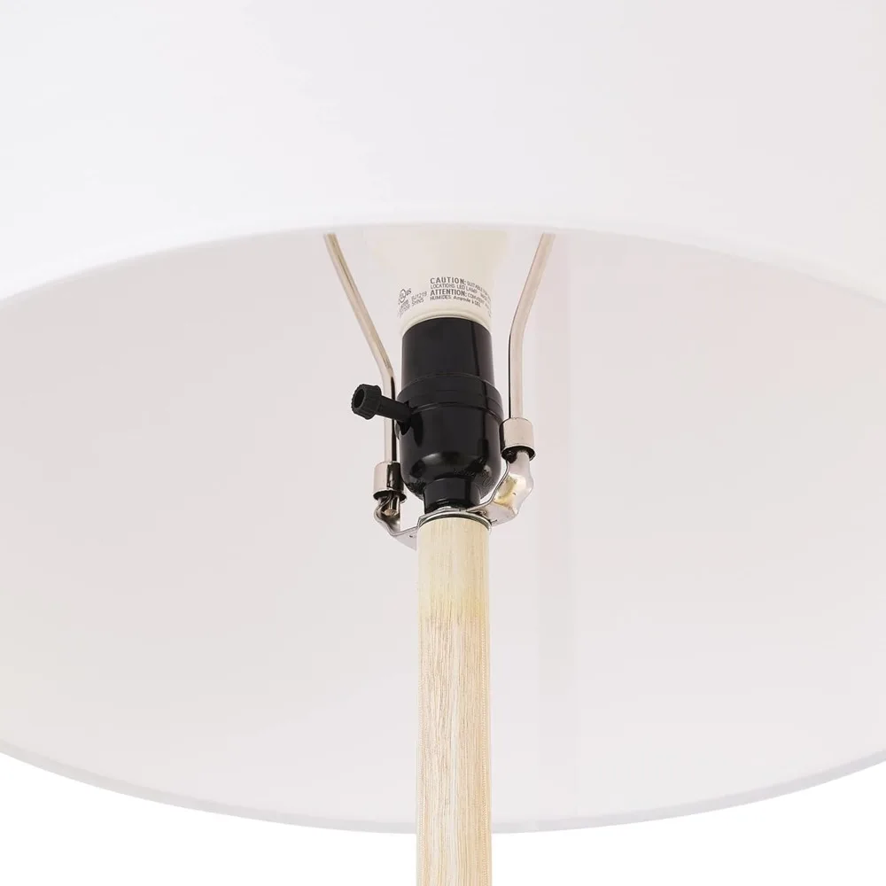 Lampada da terra Globe Electric 52112 65 con finitura in finto legno, paralume in cotone bianco, stile Japandi, base E26, adatta per letto moderno