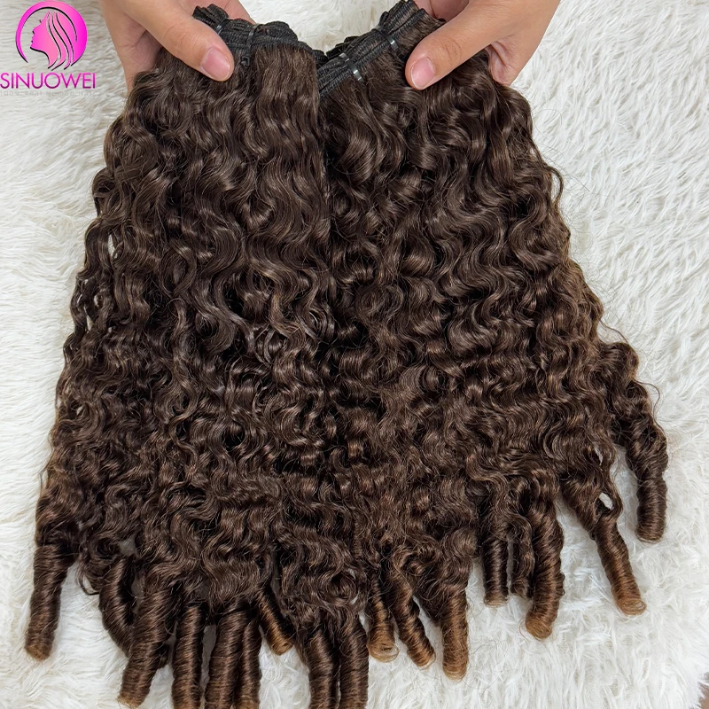 Chocolate Brown Burmese Curly Human Hair Bundles with Lace Closure, 4 Pack