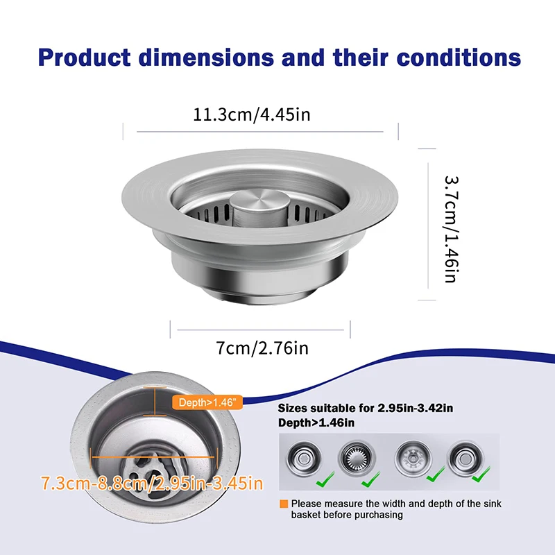 Anti-Clogging Sink Food Catcher Basket Upgraded 3 In 1 Kitchen Sink Drain Strainer,