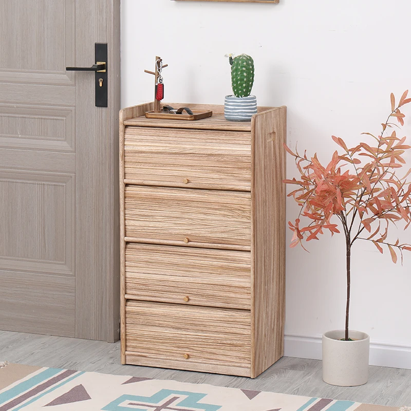 Environmentally friendly simple solid wood shoe cabinet new Chinese charcoal shoe cabinet household entrance cabinet complete