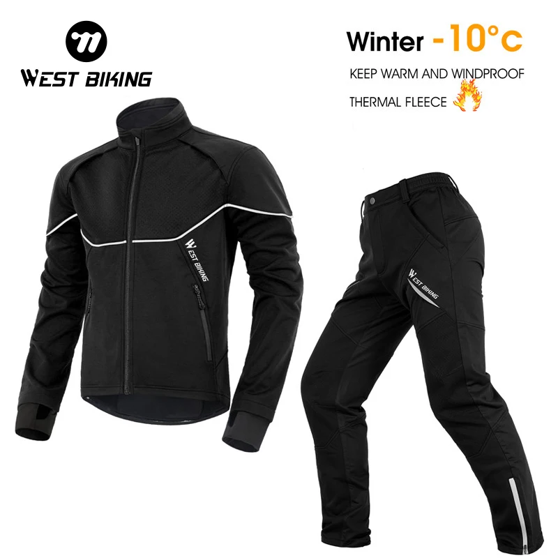 WEST BIKING Winter Thermal Cycling Jacket Bicycle Jacket Clothes Windproof MTB Road Bike Men Cycling Set MTB Road Ciclismo Pants