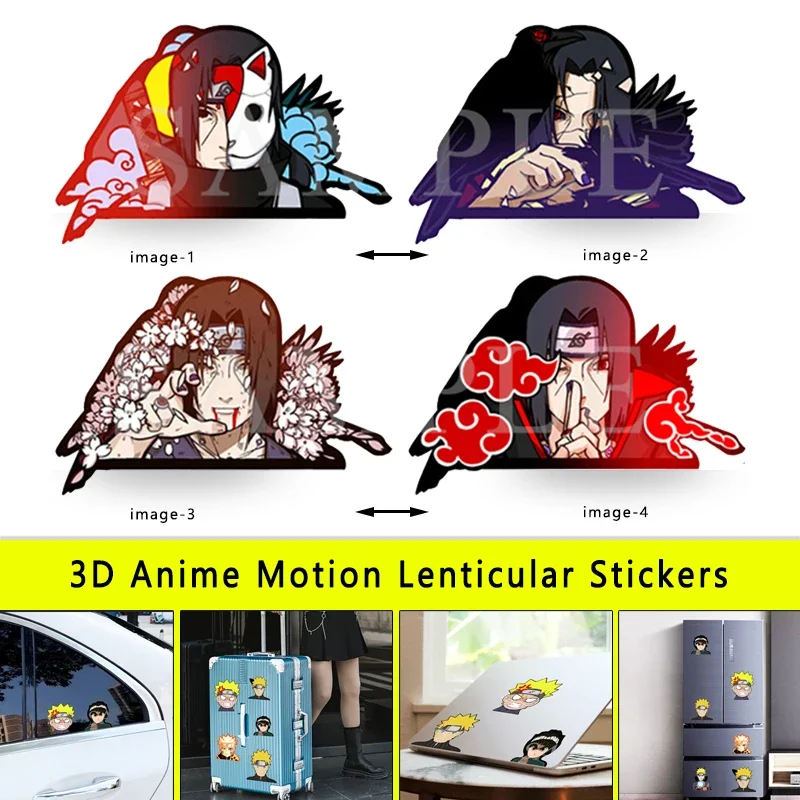 Naruto 3d movimento lenticular adesivo, uchiha itachi, anime decalques mágicos para laptop, geladeira, mala, carro, brinquedos