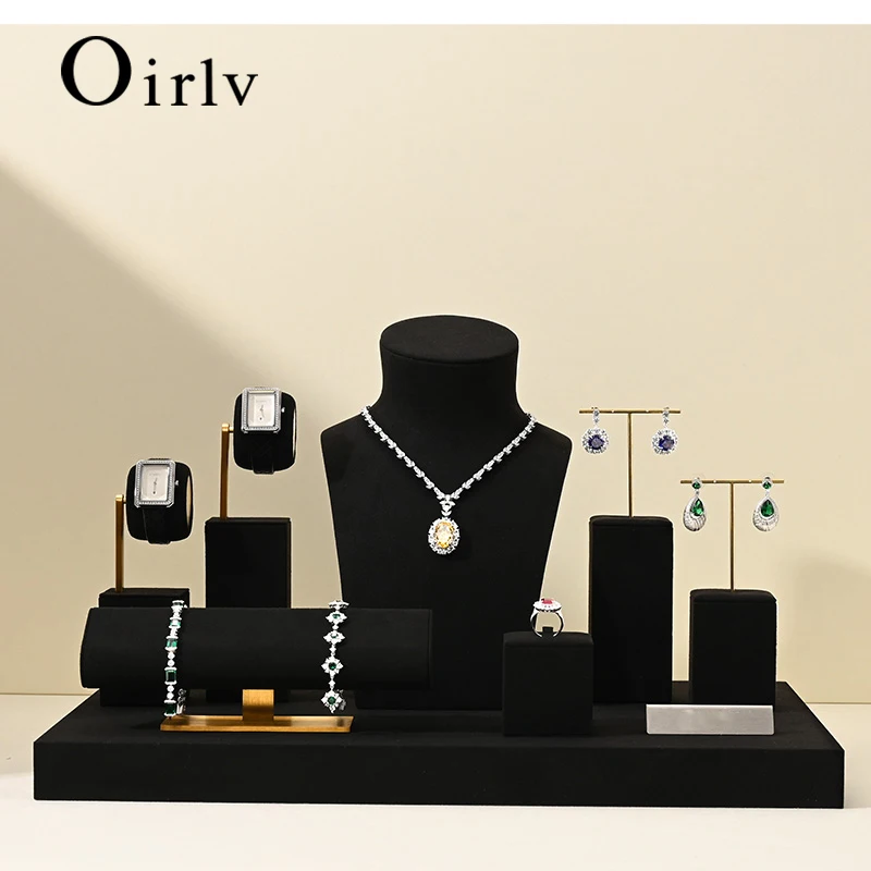 Oirlv Black Jewelry Display Stand Earring Ring Holder Bracelet Watch Stand Necklace Display Jewel Organizer Window Showcase Prop
