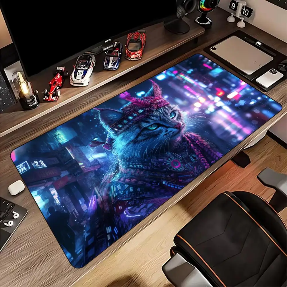 

Cyber Warrior cat anime Mouse Pad Desk Mat gaming mats rubber anti-slip base gamer pc accessories keypad Extended mouse pads