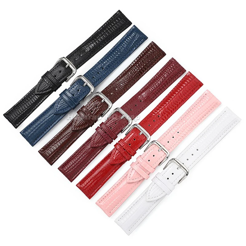 12mm 14mm 16mm 18mm 20mm 22mm Lizard Texture Leather Watch Strap Soft Sport Bracelet Universal Replacement Waterproof Wristband