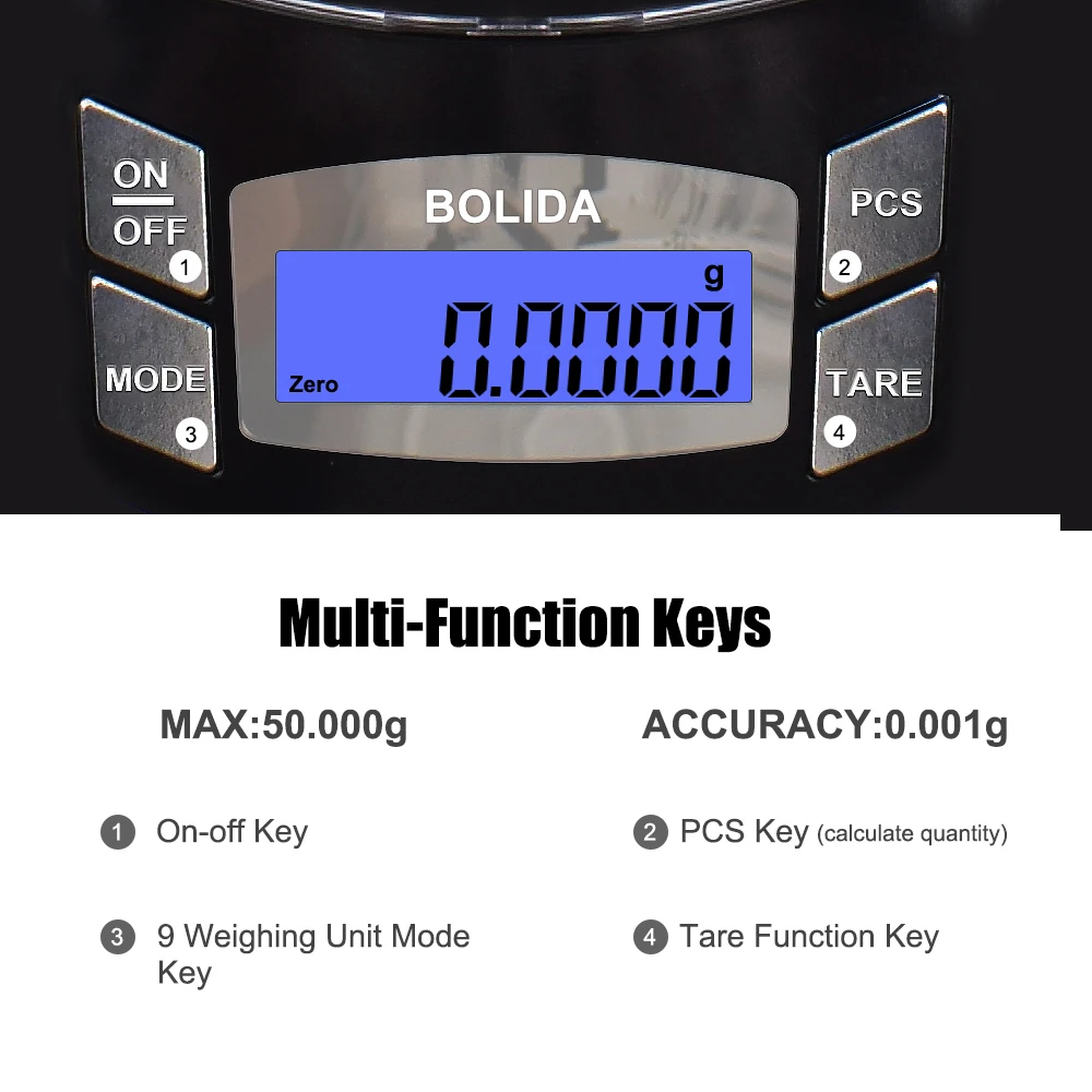 NEWACALOX 0.001g Digital LCD Jewelry Scales USB Charging Electronic High Precision Scale 100g/50g for Medicine/Food/Powder