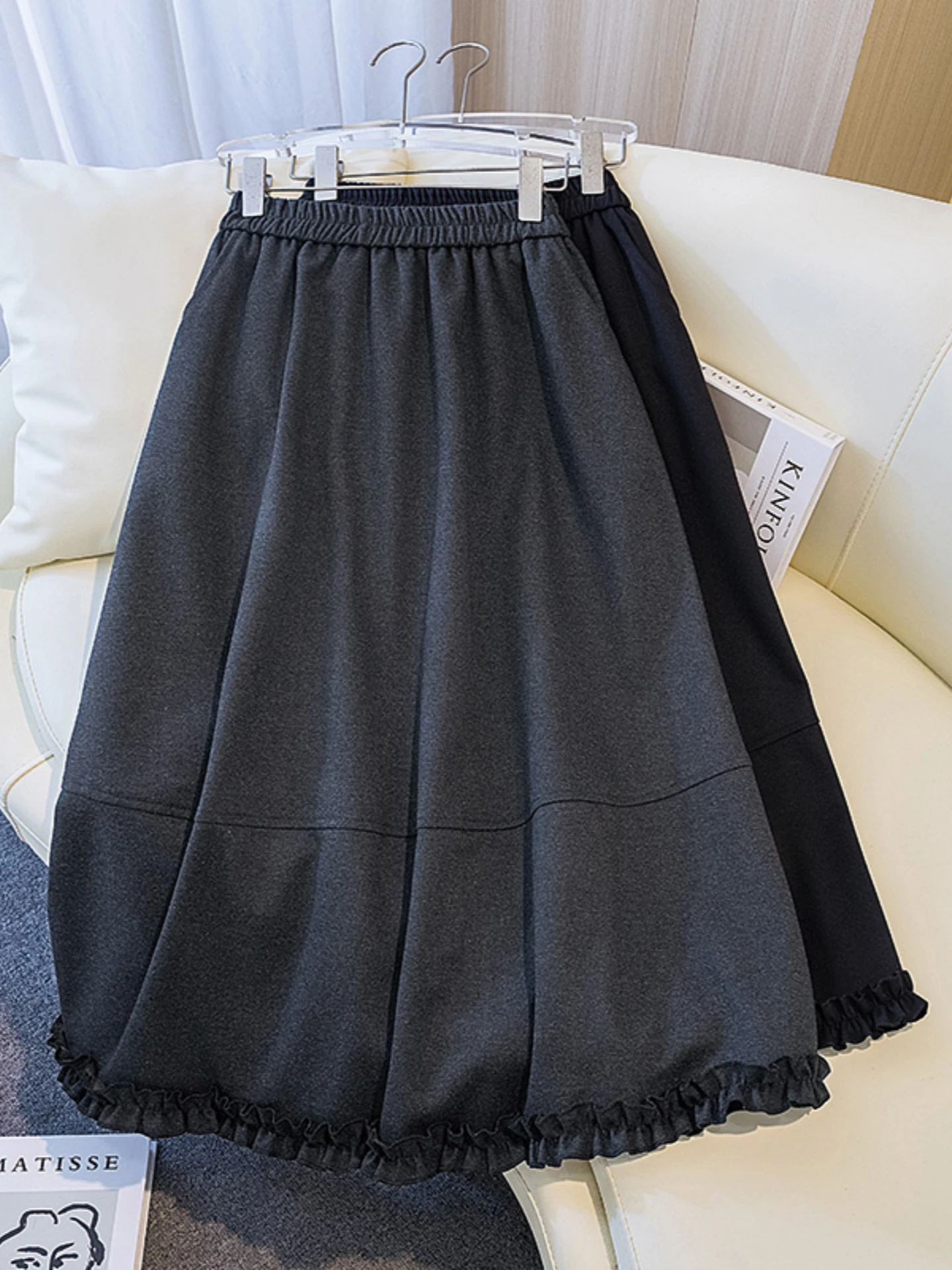 High Waist Elastic Waist Tweed  Skirt Women's Spring Autumn New plus Size Flattering Hip Concealing Wood Grain  Long ...