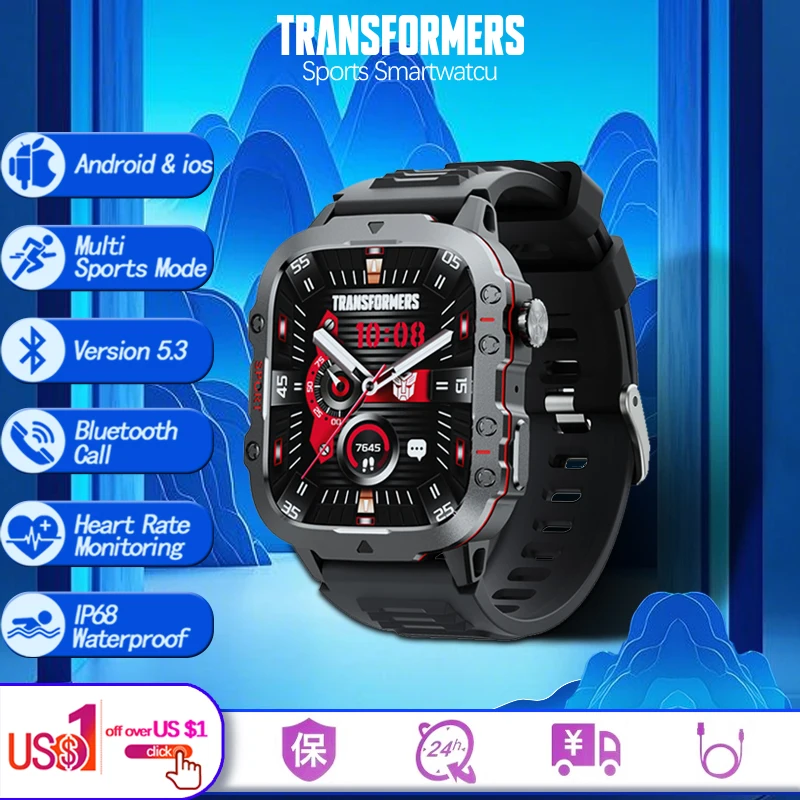 2024 TRANSFORMERS TF-H01 1.96 inch Bluetooth Talk Smartwatch Men 420 Mah Battery Outdoor Sport IP68 Waterproof Smart Watch Men