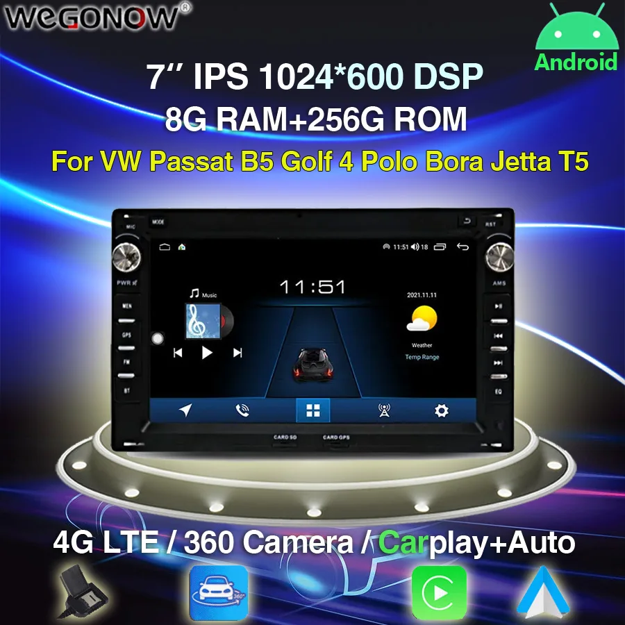 7862 8G+256G DSP Carplay Android 12.0 IPS Car DVD Player GPS WIFI Bluetooth RDS Radio For VW Passat B5 Golf 4 Polo Bora Jetta T5